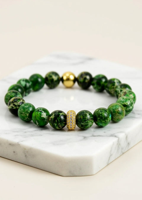 Natural Imperial Jasper Beaded Bracelet, 7.5-Inch Stretch Bracelet in Tangerine, Green, Purple or Red