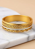18K Gold-Plated Czech Diamond Wide Bangle Bracelet in Titanium Steel