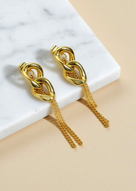 Interlocking Chain Tassel Drop Earrings in Gold or Silver-Plated Titanium Steel