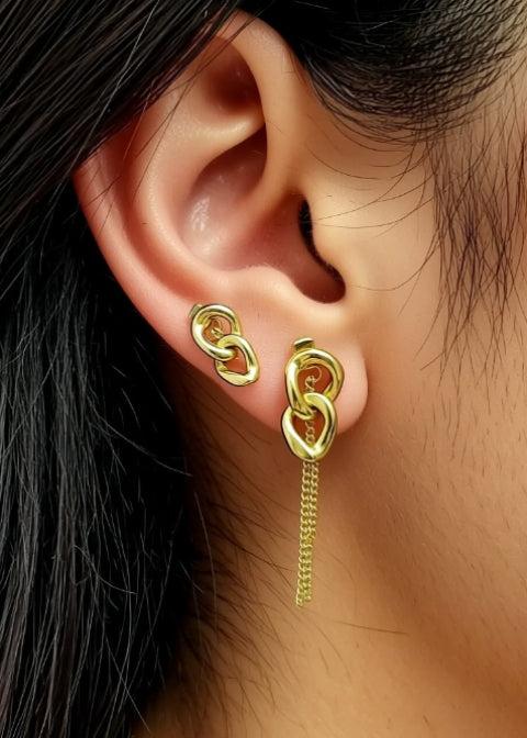 Interlocking Chain Tassel Drop Earrings in Gold or Silver-Plated Titanium Steel