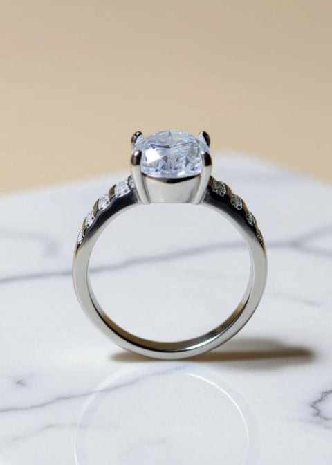3CT Oval-Cut Moissanite Engagement Ring in Platinum-Plated .925 Sterling Silver