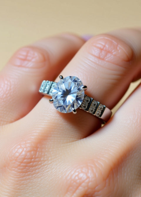 3CT Oval-Cut Moissanite Engagement Ring in Platinum-Plated .925 Sterling Silver