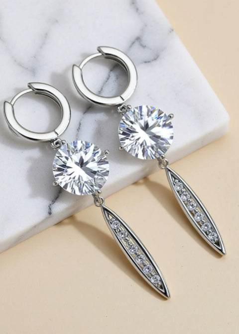 10CT Round Moissanite Drop Earrings in .925 Sterling Silver