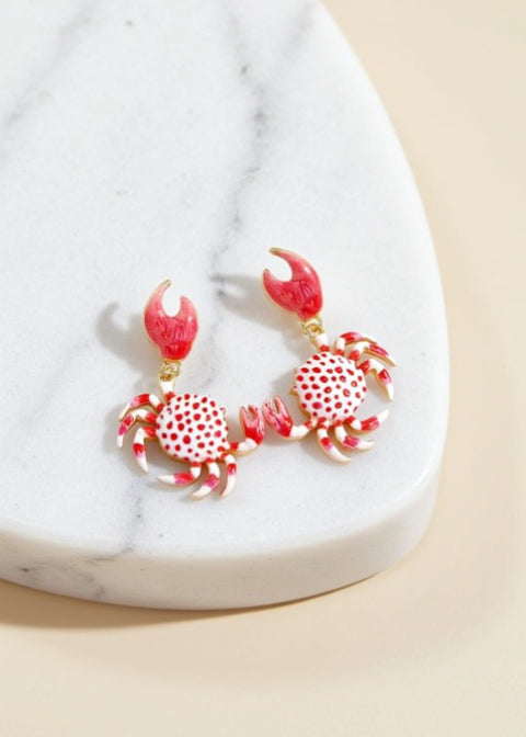 Red Crab Dangle Earrings in 18K Gold-Plated Stainless Steel