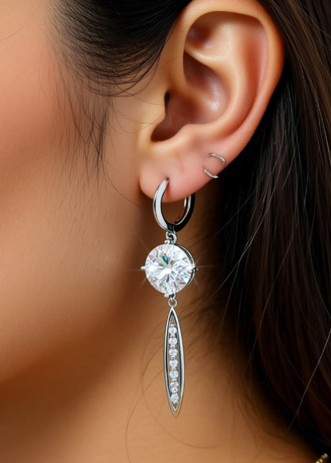 10CT Round Moissanite Drop Earrings in .925 Sterling Silver