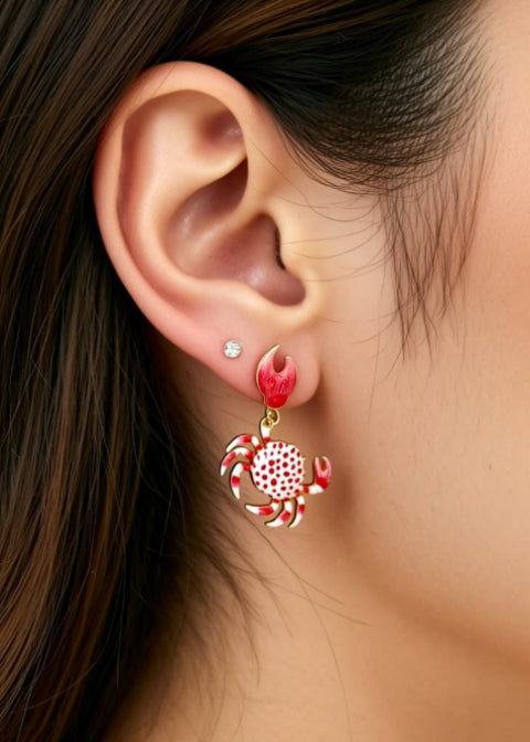 Red Crab Dangle Earrings in 18K Gold-Plated Stainless Steel