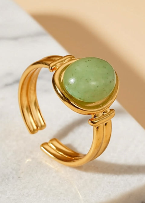 Adjustable Natural Stone Statement Ring in 18K Gold-Plated Stainless Steel
