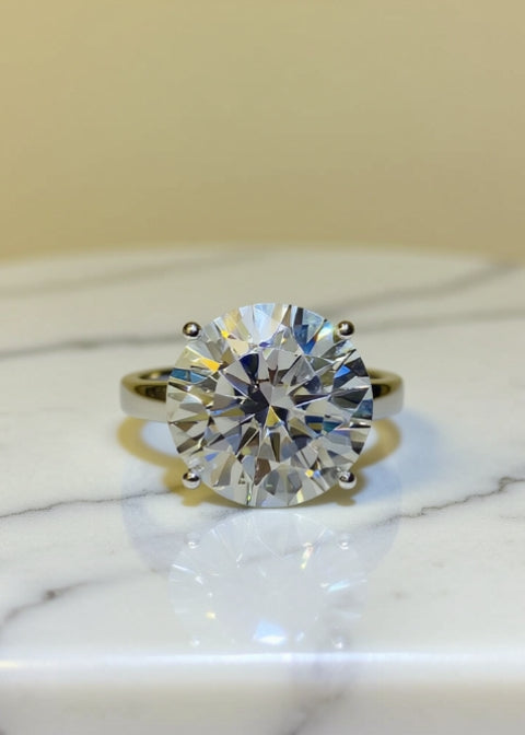 10CT Round-Cut Moissanite Solitaire Engagement Ring in .925 Sterling Silver