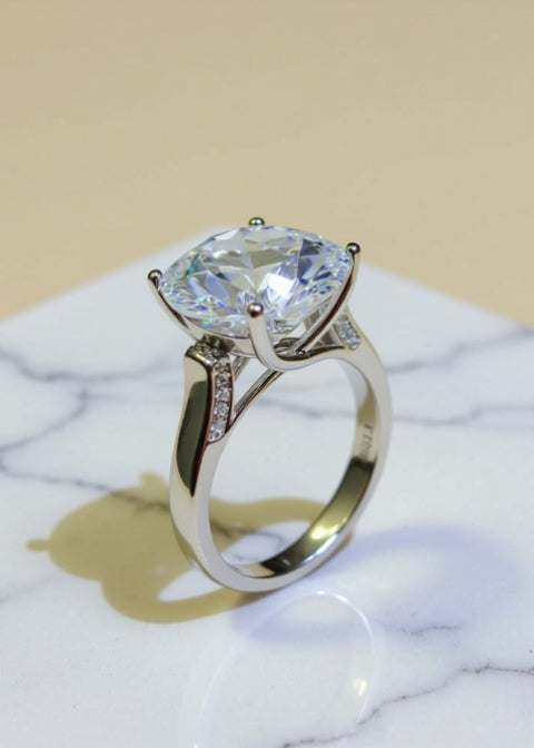 10CT Round-Cut Moissanite Solitaire Engagement Ring in .925 Sterling Silver