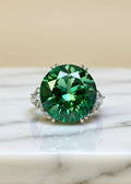10CT Round Green Moissanite Engagement Ring in Platinum-Plated .925 Sterling Silver