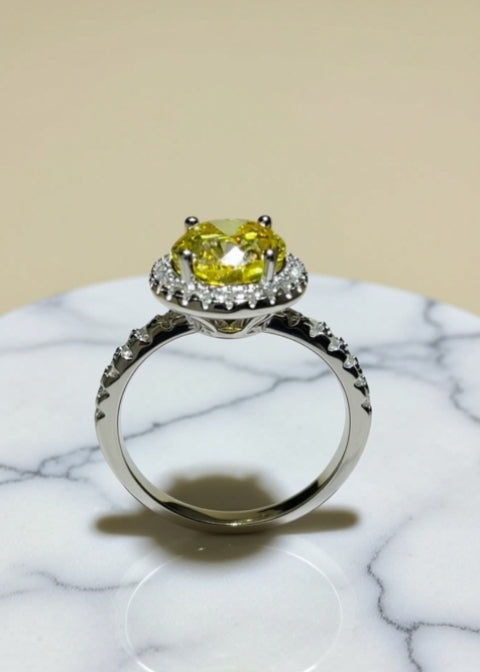3CT Oval Yellow Moissanite Halo Engagement Ring in .925 Sterling Silver