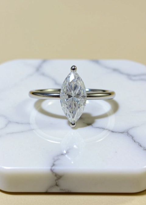 2CT Marquise Moissanite Ring, Platinum-Plated .925 Sterling Silver