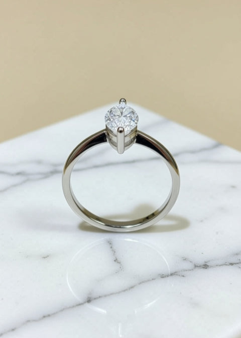 2CT Marquise Moissanite Ring, Platinum-Plated .925 Sterling Silver