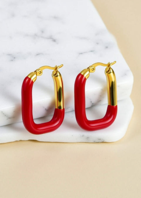Colorful Geometric Hoop Earrings, Gold or Silver Stainless Steel