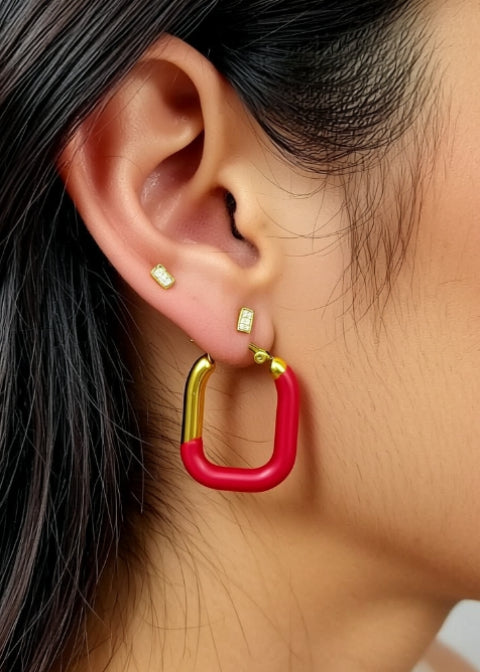 Colorful Geometric Hoop Earrings, Gold or Silver Stainless Steel