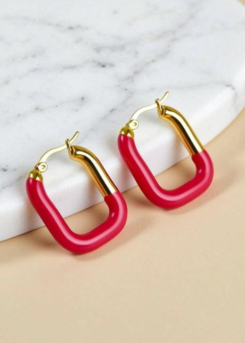 Colorful Geometric Hoop Earrings, Gold or Silver Stainless Steel