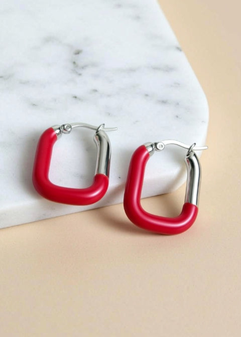 Colorful Geometric Hoop Earrings, Gold or Silver Stainless Steel