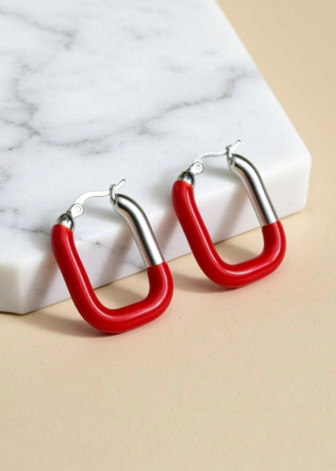 Colorful Geometric Hoop Earrings, Gold or Silver Stainless Steel