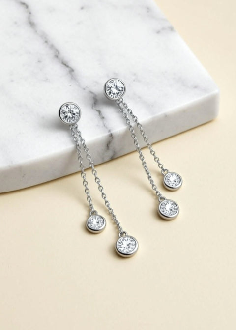 2.6 Carat Moissanite Chain Drop Earrings in Sterling Silver
