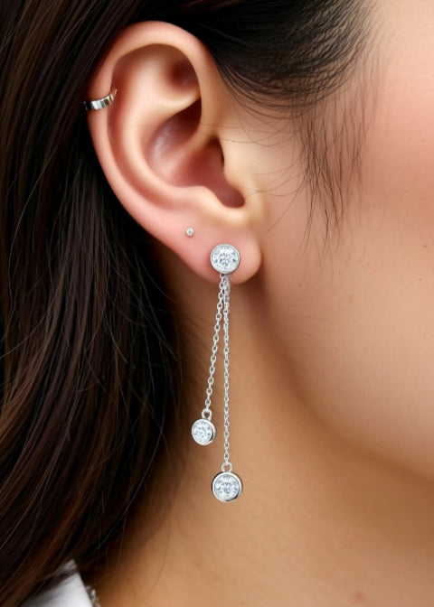 2.6 Carat Moissanite Chain Drop Earrings in Sterling Silver