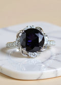 2 Carat Black Moissanite Halo Ring in Platinum-Plated Sterling Silver