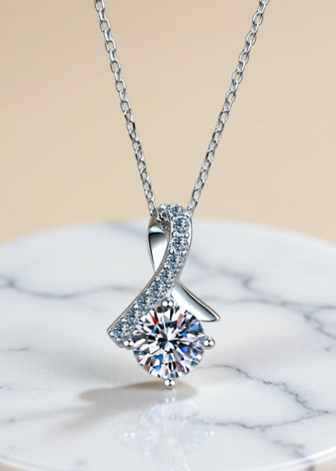 1 Carat Round Moissanite Twist Pendant Necklace in Sterling Silver