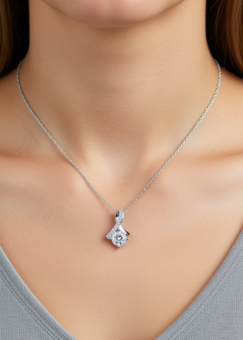 1 Carat Round Moissanite Twist Pendant Necklace in Sterling Silver