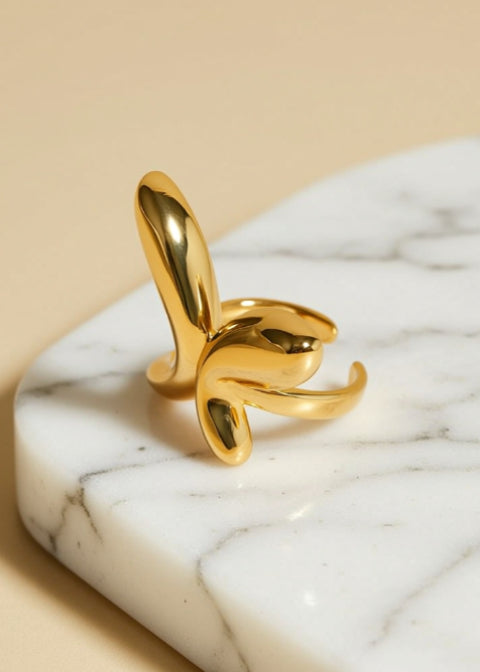 Adjustable 18K Gold-Plated Sculptural Statement Ring