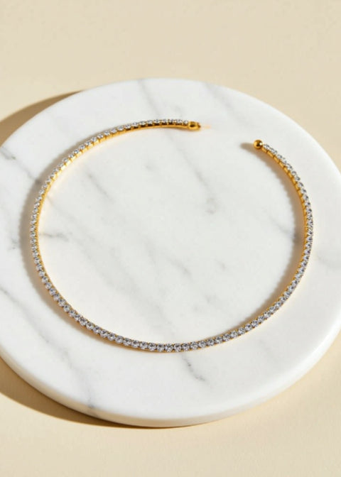 Zircon Tennis Choker Necklace in Gold or Silver Tone