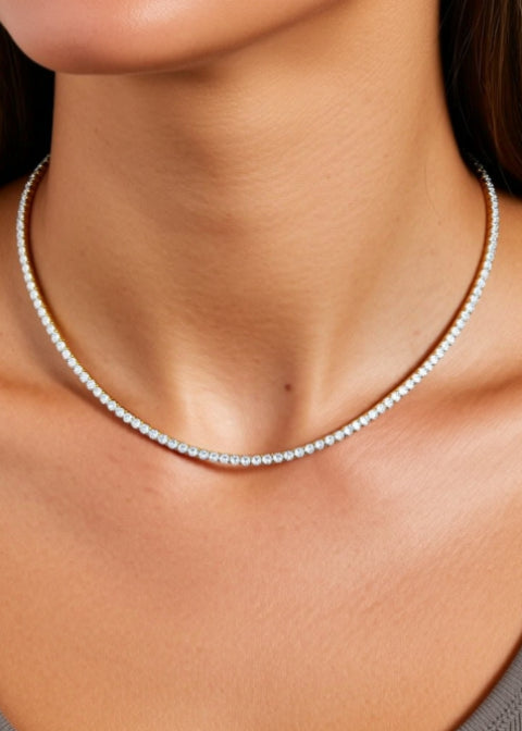 Zircon Tennis Choker Necklace in Gold or Silver Tone