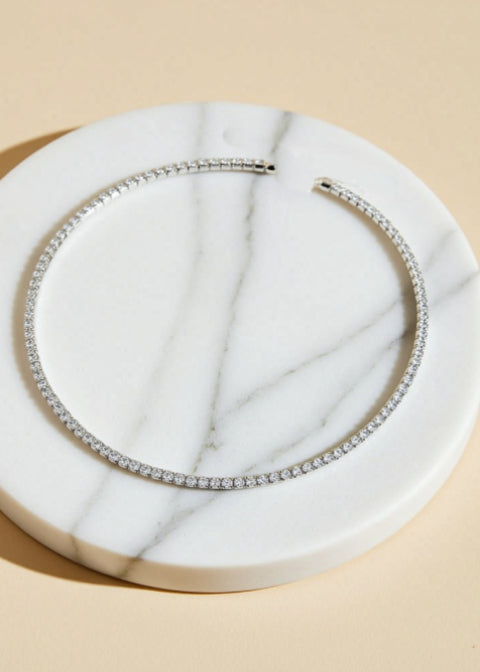Zircon Tennis Choker Necklace in Gold or Silver Tone