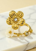 Adjustable 18K Gold-Plated Floral Statement Ring with Zircon