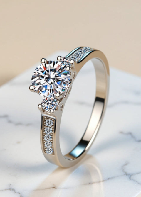 0.8 Carat Round Moissanite Three-Stone Ring in Sterling Silver