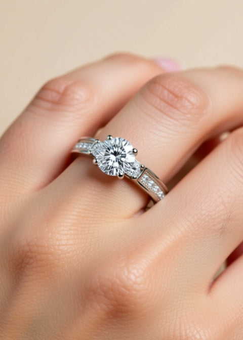 0.8 Carat Round Moissanite Three-Stone Ring in Sterling Silver