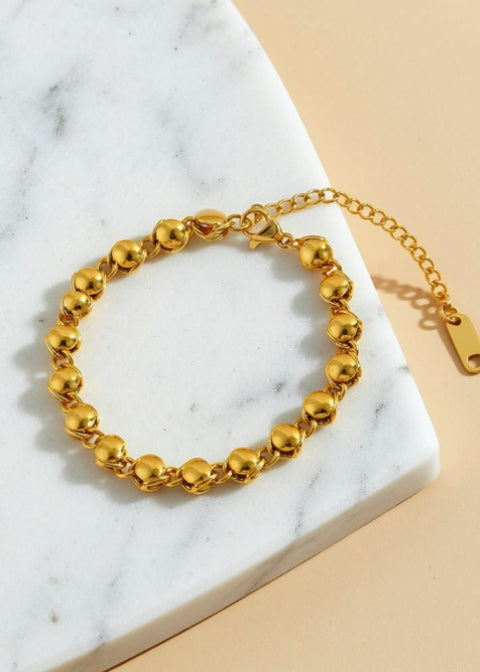 18K Gold-Plated Beaded Chain Bracelet in Titanium Steel