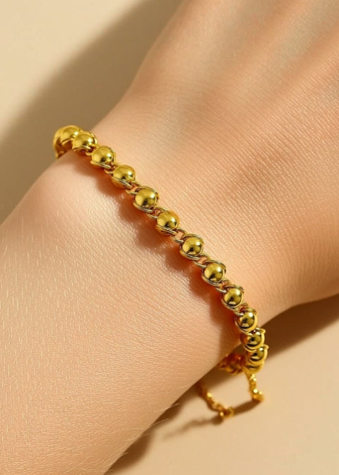 18K Gold-Plated Beaded Chain Bracelet in Titanium Steel