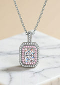 1 Carat Rectangular Moissanite Double Halo Necklace in Sterling Silver