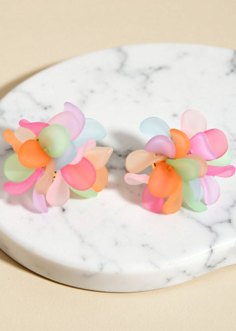 Colorful Acrylic Flower Stud Earrings, 18K Gold-Plated Stainless Steel