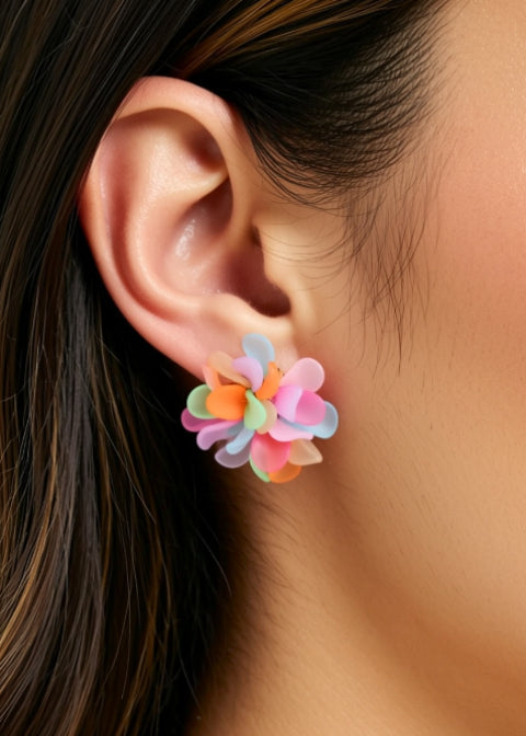 Colorful Acrylic Flower Stud Earrings, 18K Gold-Plated Stainless Steel