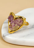 Adjustable Natural Stone Heart Ring in 18K Gold-Plated Stainless Steel