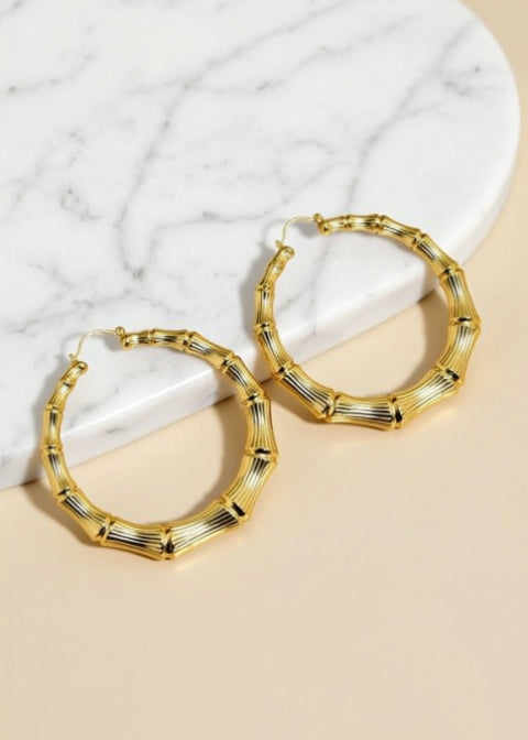 Bamboo Hoop Earrings in Hot Pink, Black or 18K Gold-Plated