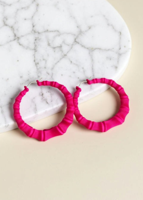 Bamboo Hoop Earrings in Hot Pink, Black or 18K Gold-Plated