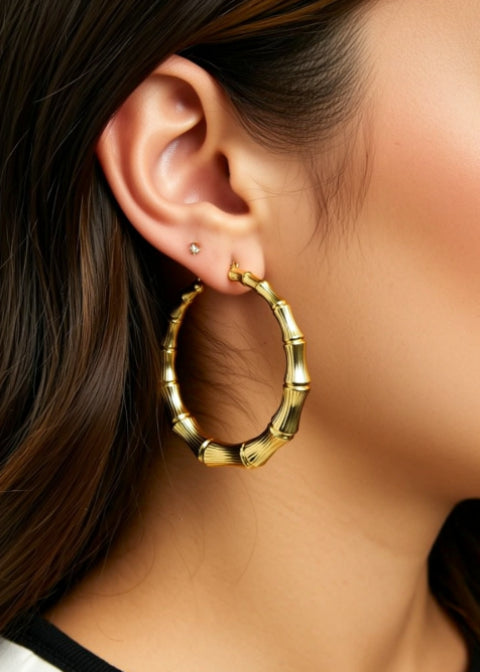Bamboo Hoop Earrings in Hot Pink, Black or 18K Gold-Plated