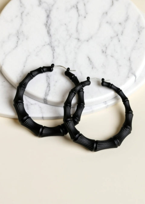 Bamboo Hoop Earrings in Hot Pink, Black or 18K Gold-Plated