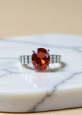 3 Carat Sunset Moissanite Oval Ring in Platinum-Plated Sterling Silver