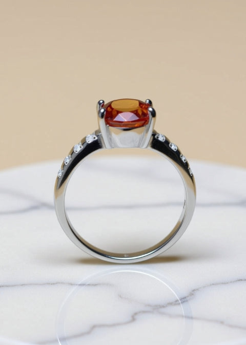 3 Carat Sunset Moissanite Oval Ring in Platinum-Plated Sterling Silver