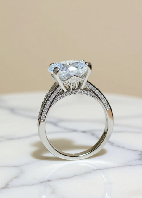 5 Carat Round Moissanite Engagement Ring in Platinum-Plated Sterling Silver