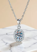 1 Carat Oval Moissanite Halo Pendant Necklace in Sterling Silver