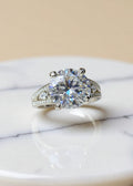 5 Carat Round Moissanite Engagement Ring in Platinum-Plated Sterling Silver
