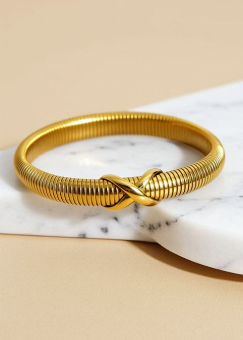 Infinity Knot Bangle Bracelet in Gold or Silver Titanium Steel